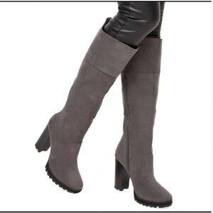 Justfab “Shandee” Tall Boot in Magnet (Grey) Faux Suede • LIKE NEW